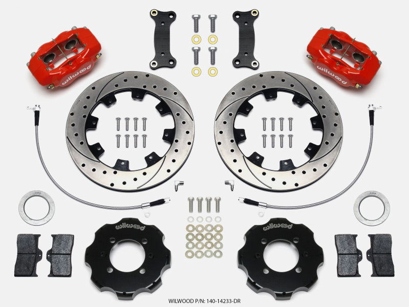 WIL Dynalite Brake Kit - Wilwood Forged Dynalite Front Hat Kit 12.19in Drilled Red 2016-Up Mazda MX5 Miata w/ Lines