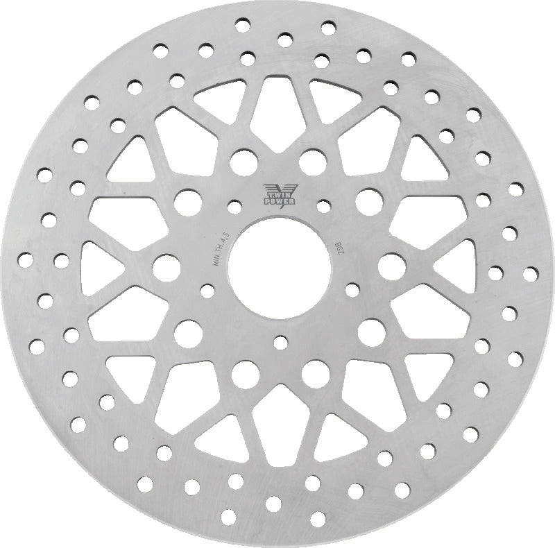 TWP Brake Rotors - Twin Power 08-13 FLH FLT 08-16 FLHR 06-17 Dyna Front 11.8 Solid Rotor Mesh Stainless