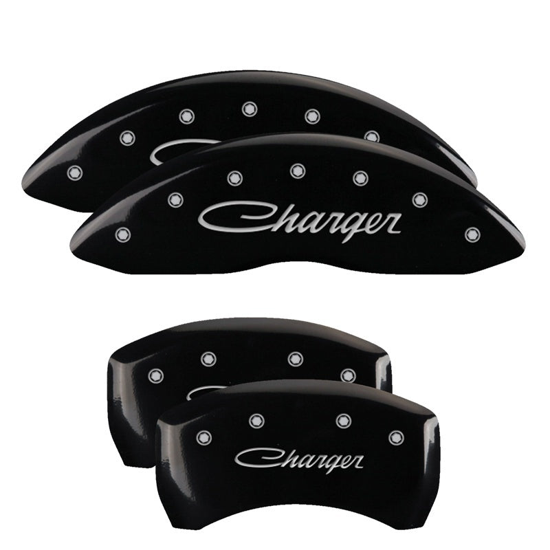 MGP Caliper Covers 4 Logo - MGP 4 Caliper Covers Engraved Front & Rear Cursive/Charger Black finish silver ch