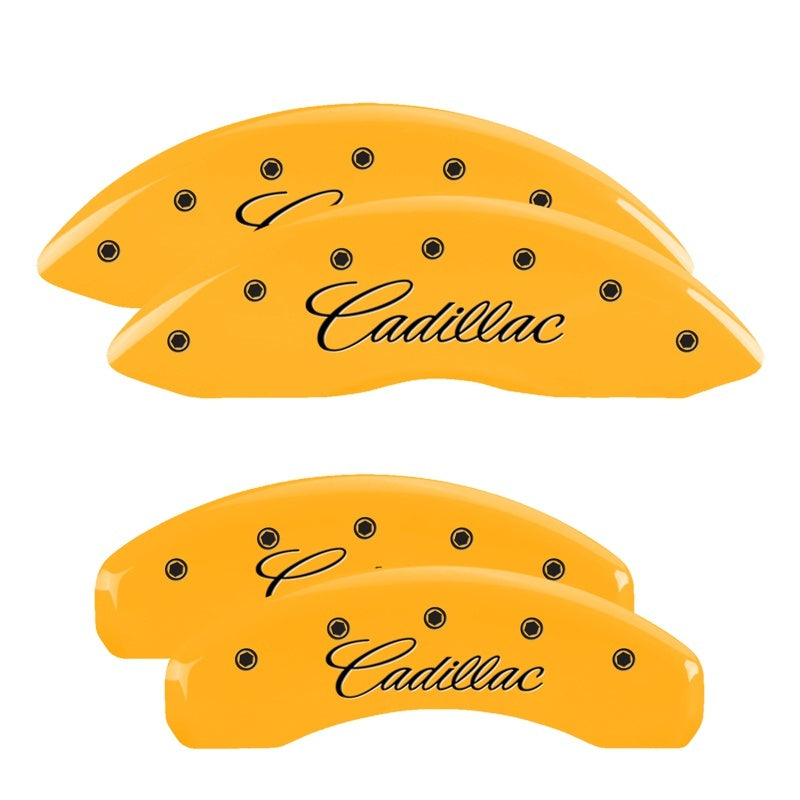MGP Caliper Covers 4 Logo - MGP 4 Caliper Covers Engraved F & R Cursive/Cadillac Yellow Finish Black Char 2010 Cadillac SRX