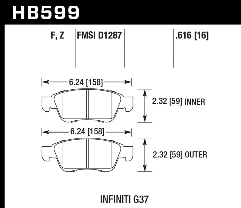 HAWK HPS 5.0 Brake Pad Sets - Hawk 14-15 Infiniti Q60 HPS 5.0 Front Brake Pads