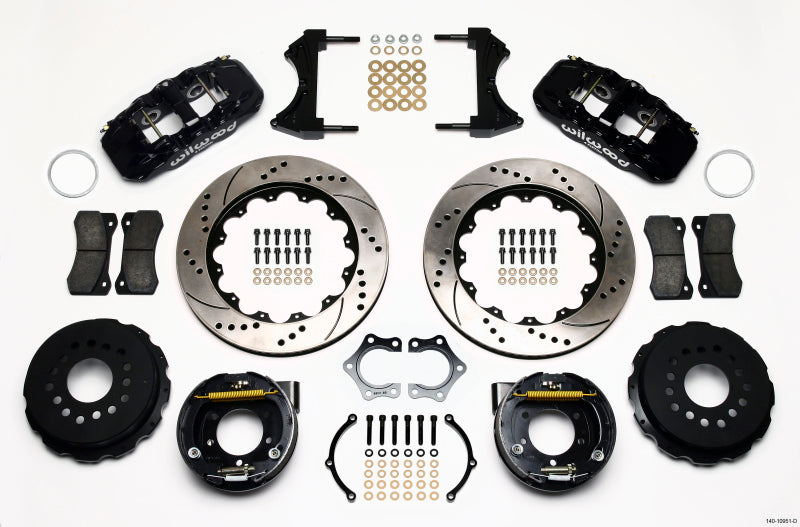WIL Aero Brake Kit - Wilwood AERO4 Rear P-Brake Kit 14.00in Drilled Mopar/Dana 2.36in Off w/Snap Ring Bearing