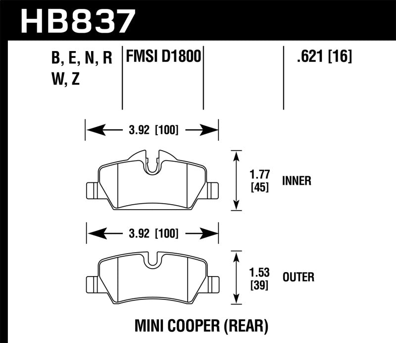 HAWK HP+ Brake Pad Sets - Hawk 14-19 Mini Cooper HP Plus Rear Street Brake Pads