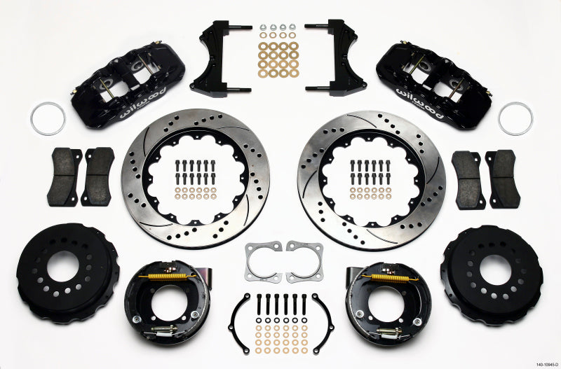 WIL Aero Brake Kit - Wilwood AERO4 Rear P-Brake Kit 14.00in Drilled Chevy 12 Bolt-Spec 3.15in Bearing
