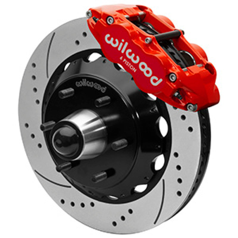 WIL Superlite Brake Kit - Wilwood 63-87 C10 FNSL6R Front Big Brake Kit 14in drill/slot 6x5.5 BP for drop spindles - Red
