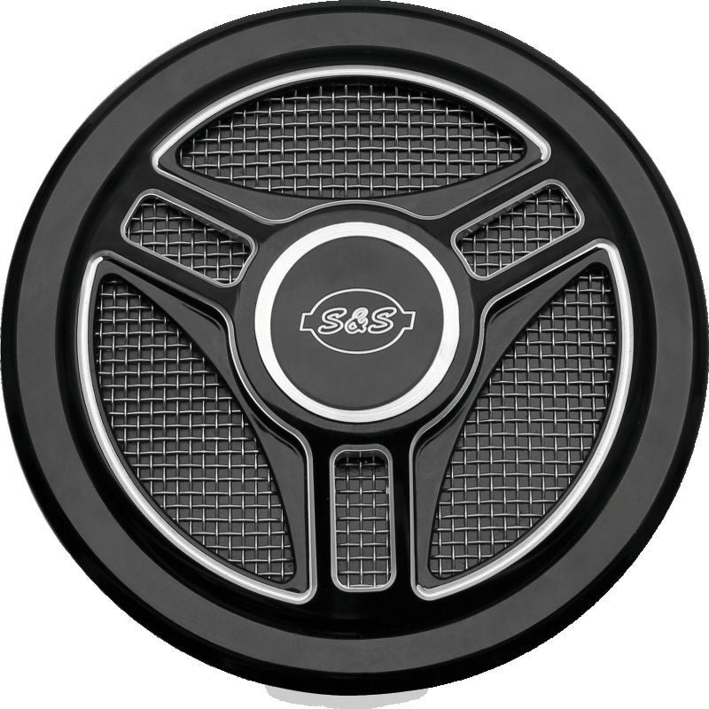 SSC Air Cleaner Kits - S&S Cycle Stealth Applications Tri-Spoke Air Cleaner Cover w/ Machined Highlights - Gloss Black