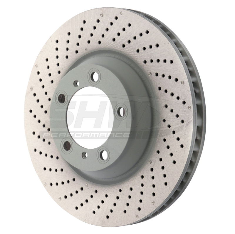 SHW Drilled-Dimpled MB Rotors - SHW 07-13 Porsche 911 Turbo 3.8L w/o Ceramics Left Front Drilled-Dimple MB Brake Rotor (99735140501)