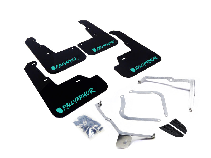 RAL UR Blk Flap/Teal Logo - Rally Armor 15-21 Subaru WRX/STI Black UR Mud Flap w/Teal Altered Font Logo