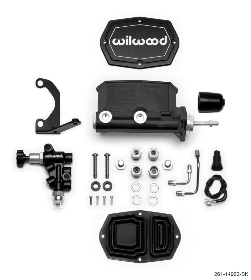 WIL Master Cylinder - Wilwood Compact Tandem M/C - 15/16in Bore - w/Bracket and Valve (Pushrod) - Black