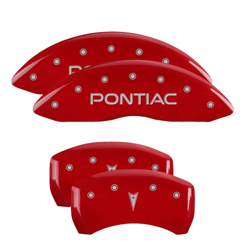 MGP Caliper Covers 4 Logo - MGP 4 Caliper Covers Engraved Front Pontiac Engraved Rear Arrow Red finish silver ch