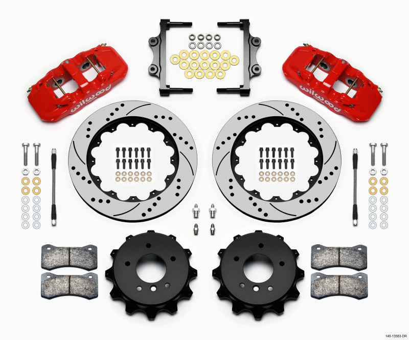 WIL Aero Brake Kit - Wilwood AERO4 Rear Kit 14.00 Drilled Red 2007-2011 BMW E90 Series w/Lines