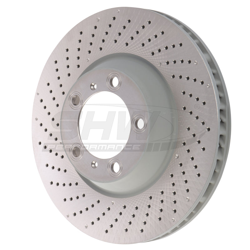 SHW Drilled-Dimpled MB Rotors - SHW 09-13 Porsche 911 Turbo w/Center Lock w/o Ceramics Left Front Drill-Dimp MB Rotor (99735140502)
