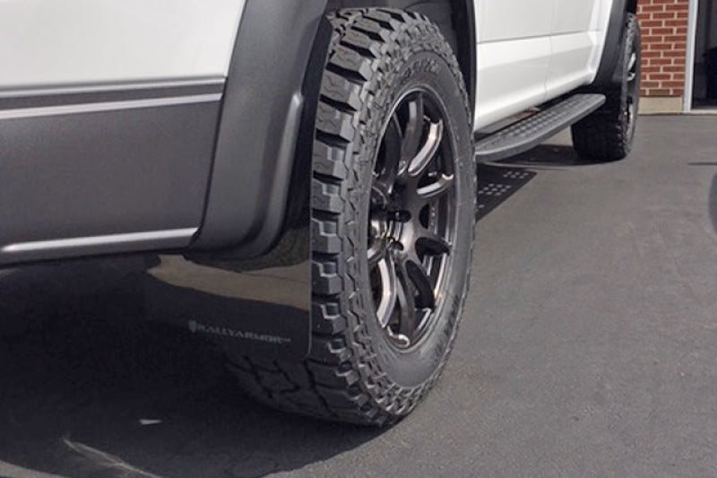 RAL Classic Blk Flap/Wht Logo - Rally Armor 17-20 Ford F-150 Raptor Gen 2 Black UR Mud Flap w/White Logo