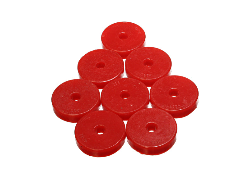 ES Poly Pads - Red - Energy Suspension Polyurethane Pad Set - 2-9/32in OD x 7/16in Hole ID x 1/2in Height - Round Red