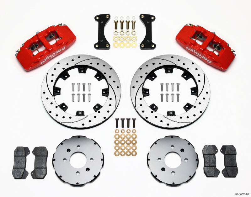 WIL Dynapro Brake Kit - Wilwood Dynapro 6 Front Hat Kit 12.19in Drilled Red 94-01 Honda/Acura w/262mm Disc