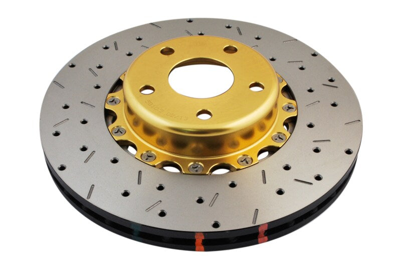 DBA 5000 Slot&Drill Rotors - DBA 02-10 WRX / 13+ FR-S / 13+ BRZ Premium Front Drilled & Slotted 5000 Series Rotor w/ Gold Hat