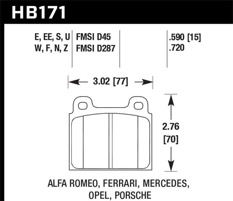 HAWK ER-1 Brake Pad Sets - Hawk 1987 Volkswagen Scirocco 1.8L Base Front ER-1 Brake Pads