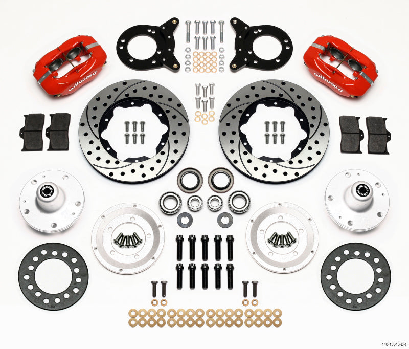 WIL Dynapro Brake Kit - Wilwood Dynapro Dust-Boot Front Kit 11.00in Drilled Red 1965-1969 Mustang Disc & Drum Spindle