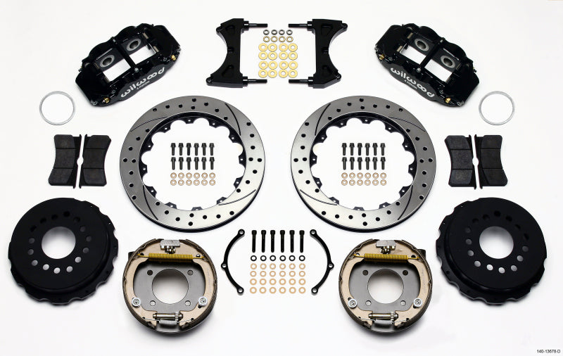 WIL Superlite Brake Kit - Wilwood Narrow Superlite 4R Rear P-Brk Kit 12.88in Drilled Chevy 12 Bolt w/ C-Clips