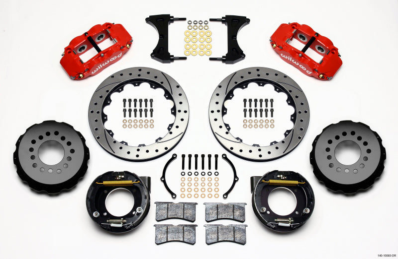 WIL Superlite Brake Kit - Wilwood Narrow Superlite 4R Rear P-Brk Kit 12.88in Drilled Red Chevy C-10 2.42 Offset 5-lug