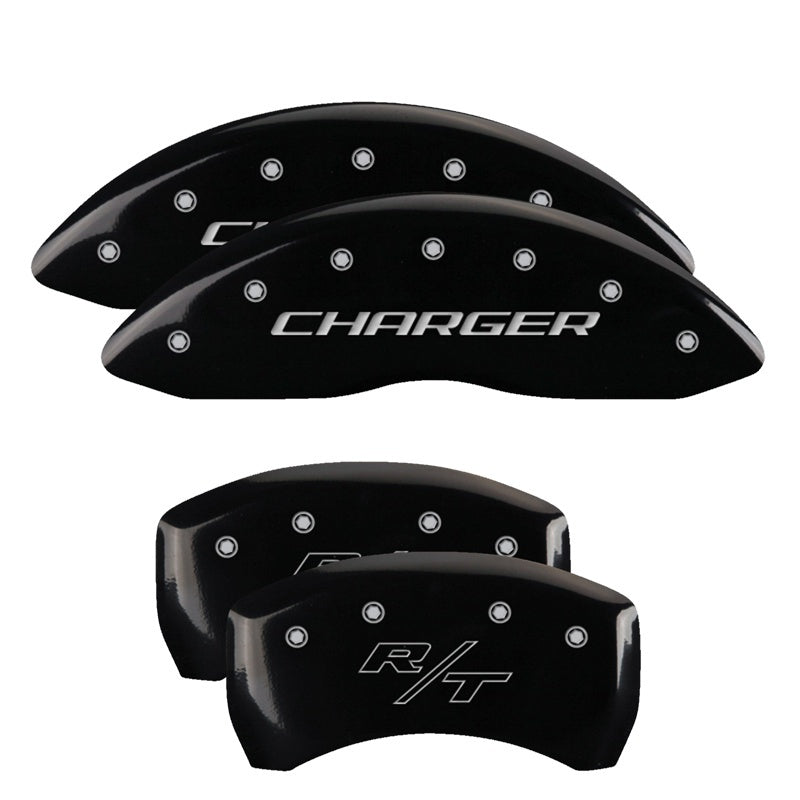 MGP Caliper Covers 4 Logo - MGP 4 Caliper Covers Engraved Front Charger Engraved Rear RT Black finish silver ch