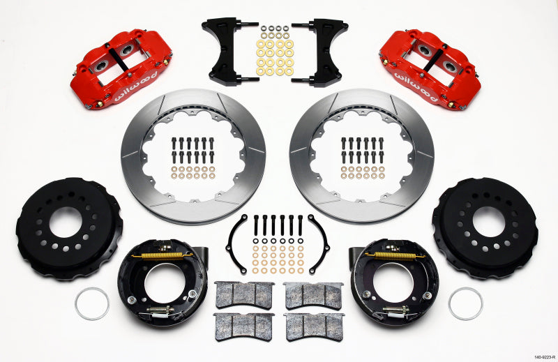 WIL Superlite Brake Kit - Wilwood Narrow Superlite 4R Rear P-Brk Kit 12.88in Red Ford 8.8 w/2.5in Offset-5 Lug