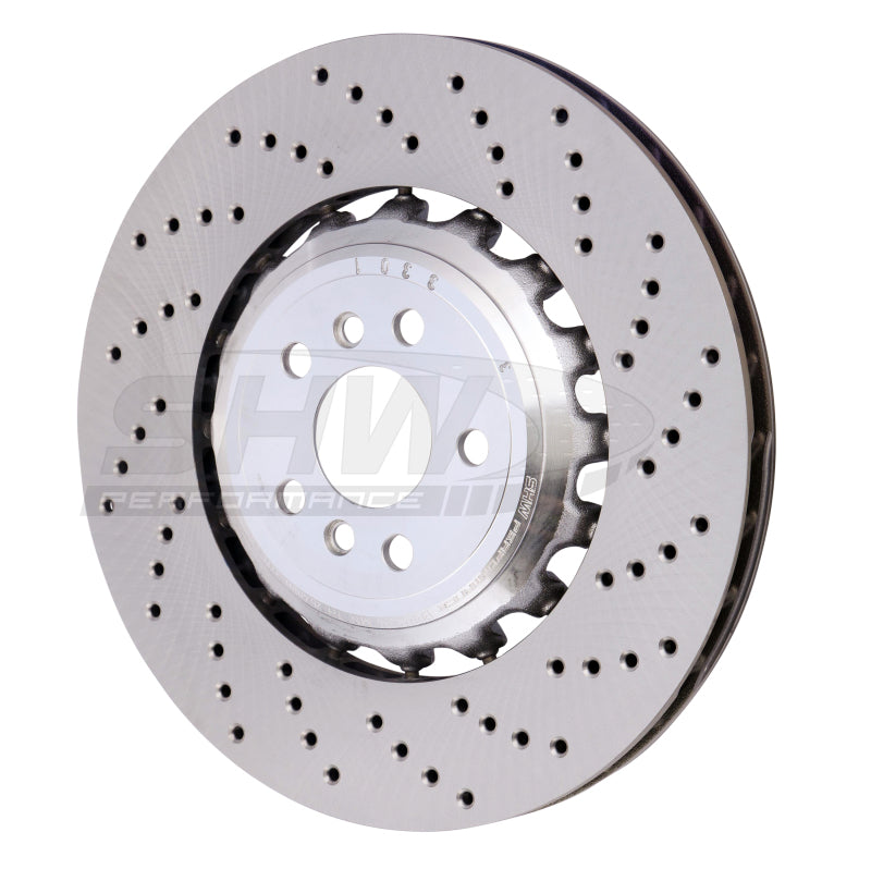 SHW Drilled Lightweight Rotors - SHW 18-21 BMW M5 4.4L Right Rear Cross-Drilled Lightweight Brake Rotor (34217991104)