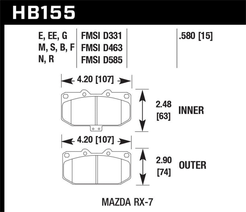 HAWK HPS Brake Pad Sets - Hawk 93-95 Mazda RX-7 HPS Street Front Brake Pads