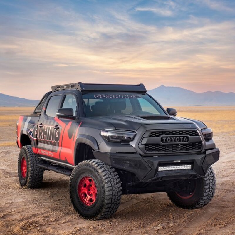 GOR Element Bumper - Go Rhino 16-21 Tacoma Element Front Bumper w/ Power Actuated Hide-away Light Bar Mount Tex Black