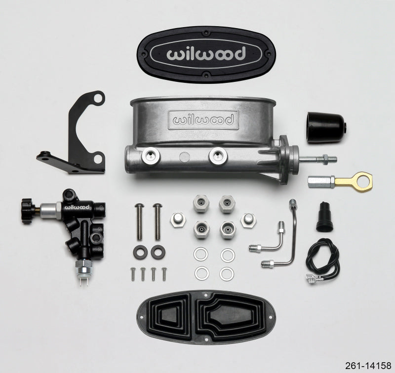 WIL Master Cylinder - Wilwood HV Tandem M/C Kit w L/H Bracket & Prop Valve - 15/16in Bore-W/Pushrod - Early Mustang