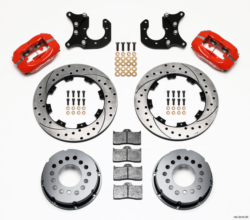 WIL Dynalite Brake Kit - Wilwood Forged Dynalite P/S Rear Kit Drilled Red Ford 8.8 w/2.5in Offset-5 Lug