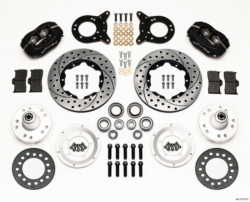 WIL Dynalite Brake Kit - Wilwood Forged Dynalite Front Kit 11.00in Drilled 1970-1973 Mustang Disc & Drum Spindle