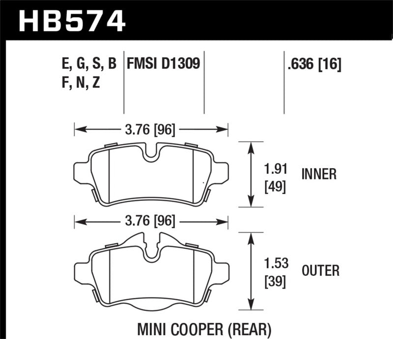 HAWK HP+ Brake Pad Sets - Hawk 07+ Mini Cooper HP+ Street Rear Brake Pads