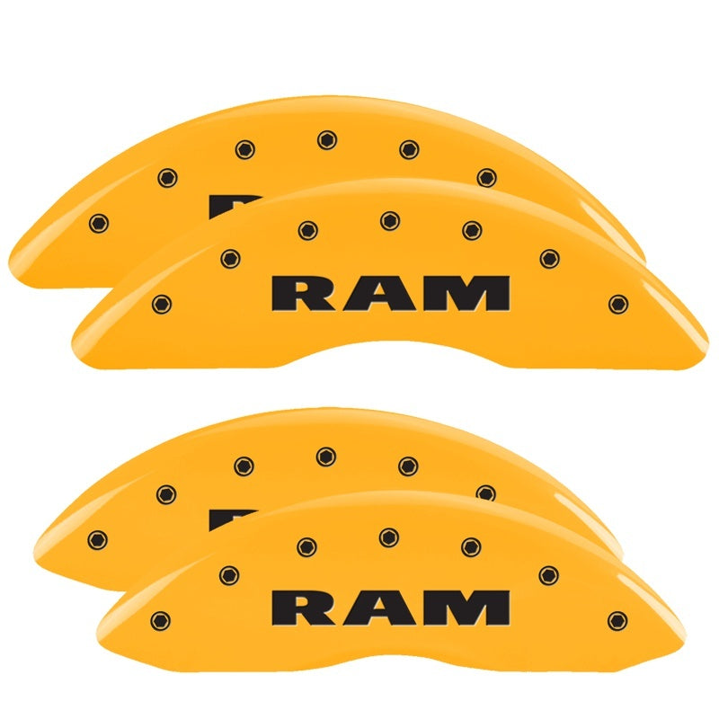 MGP Caliper Covers 4 Logo - MGP 4 Caliper Covers Engraved Front & Rear Ram Yellow Finish Black Char 2010 Dodge Ram 2500