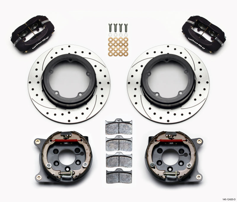 WIL Dynalite Brake Kit - Wilwood Forged Dynalite P/S Park Brake Kit Drilled Strange Eng Floater 3.49in Offset