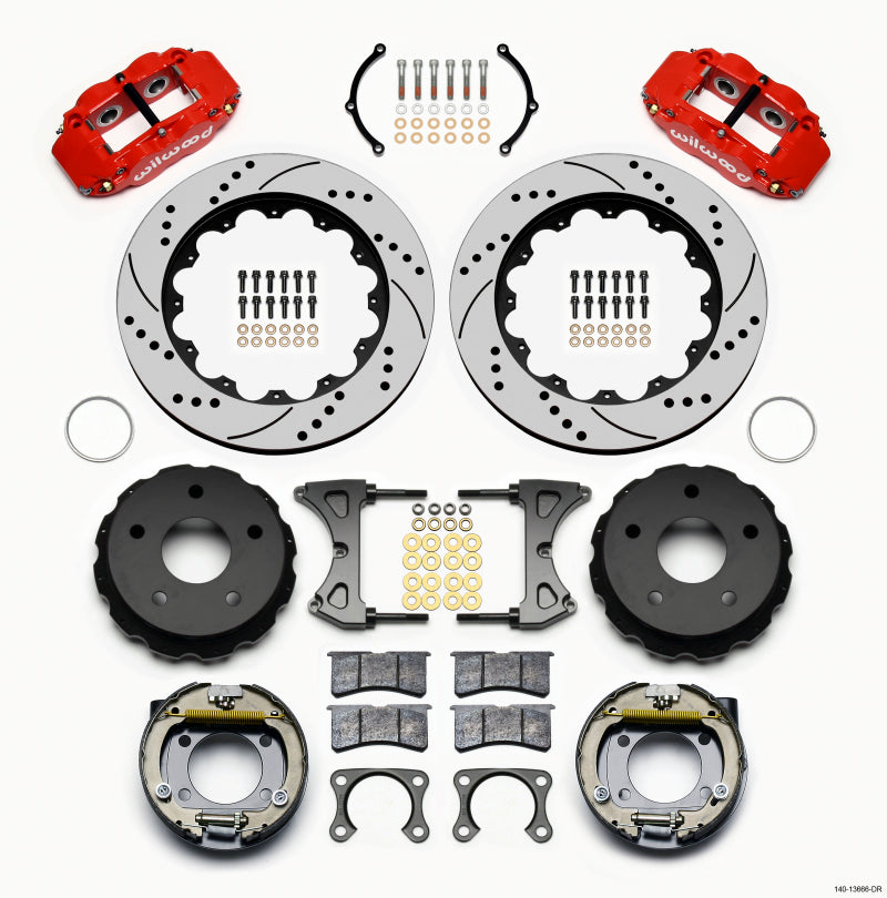 WIL Superlite Brake Kit - Wilwood Narrow Superlite 4R Rear P-Brk Kit 14.00in Drilled Red Big Ford 2.38in Off Bronco 5 x 5.50