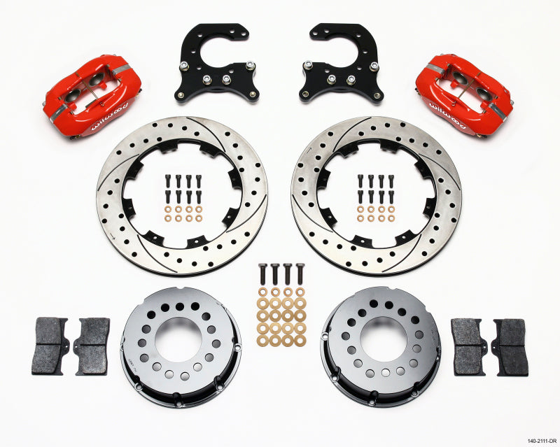 WIL Dynalite Brake Kit - Wilwood Forged Dynalite P/S Rear Kit Drilled Red 58-64 Olds/Pontiac Ends