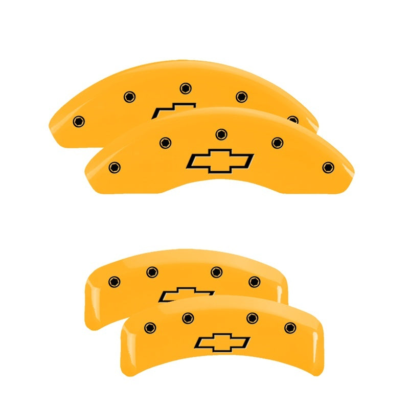 MGP Caliper Covers 4 Logo - MGP 4 Caliper Covers Engraved Front & Rear Bowtie Yellow Finish Black Char 1997 Chevrolet Camaro