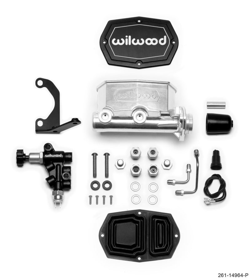 WIL Master Cylinder - Wilwood Compact Tandem M/C - 1.12in Bore - w/Bracket and Valve - Ball Burnished