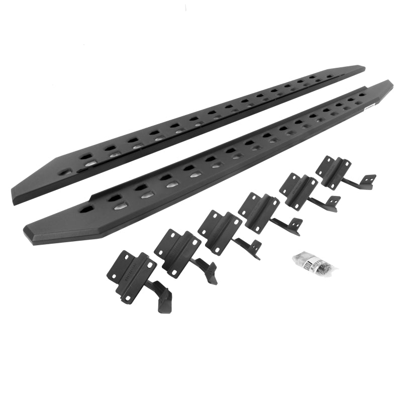 GOR RB20 Slim Running Boards - Go Rhino 15-22 Ford F-150 (17-22 Raptor) SC RB20 Slim Running Boards Kit (w/Brackets) - Tex. Blk