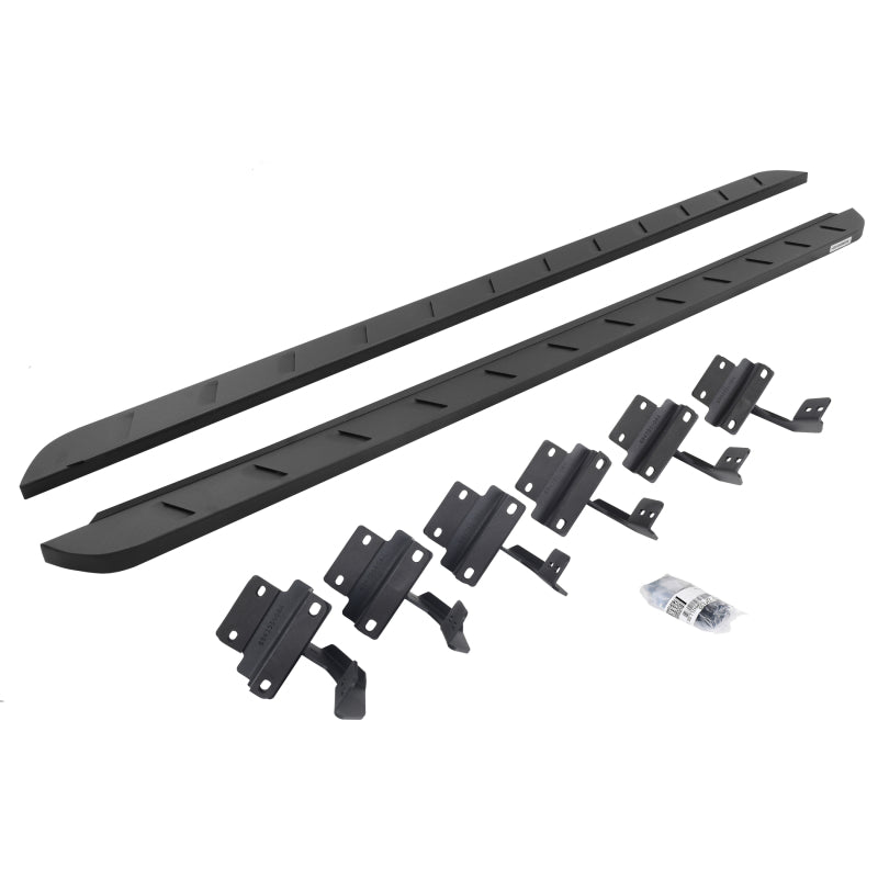 GOR RB10 Slim Running Boards - Go Rhino 15-22 Ford F-150 (17-22 Raptor) SC RB10 Slim Running Boards Kit (w/Brackets) - Tex. Blk