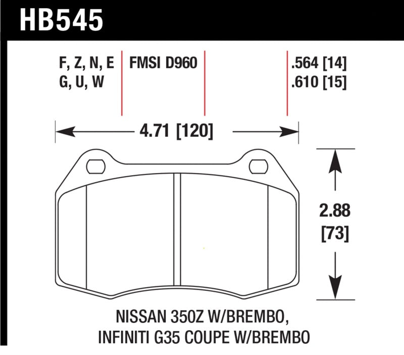 HAWK HPS 5.0 Brake Pad Sets - Hawk 2003-2004 Infiniti G35 (w/Brembo Brakes) HPS 5.0 Front Brake Pads