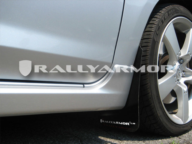 RAL UR Blk Flap/Wht Logo - Rally Armor 04-09 Mazda3/Speed3 Black UR Mud Flap w/ White Logo