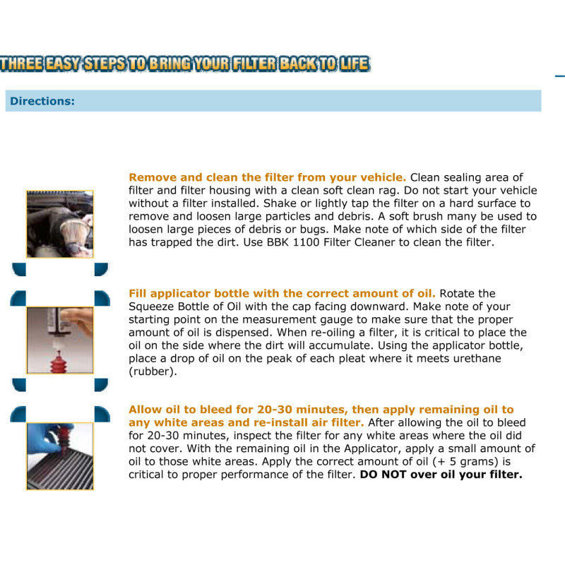 BBK Air Filter Cleaner Kit - BBK BBK Cold Air Filter Restore Cleaner And Re-Oil Kit