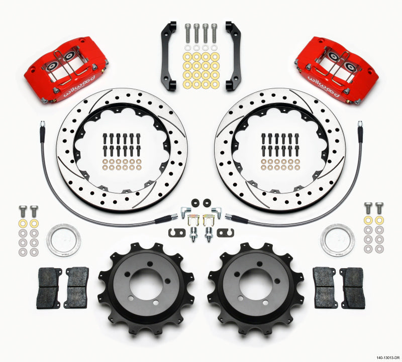 WIL Dynapro Brake Kit - Wilwood Dynapro Radial Rear Kit 12.88in Drilled Red 2006-2007 Subaru WRX w/Lines