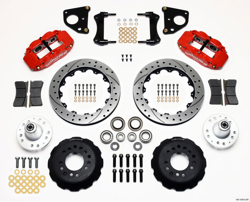 WIL Superlite Brake Kit - Wilwood Narrow Superlite 6R Front Hub Kit 12.88in Drilled Red 62-72 CDP B & E Body-Drum