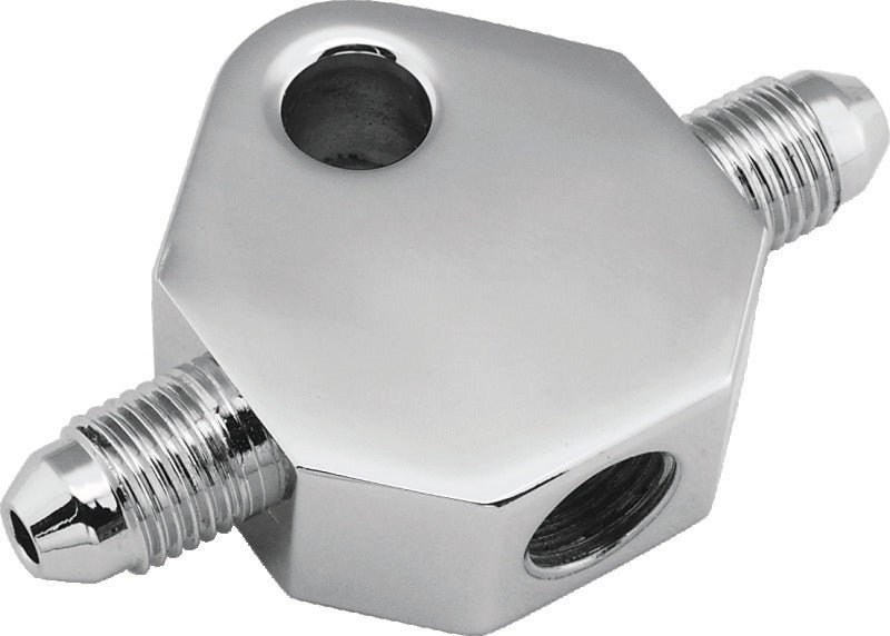 BKC Brake Hardware E - Bikers Choice Chrome Brake Tee 1/8 NPT Center Hole Male AN-3 Side Holes