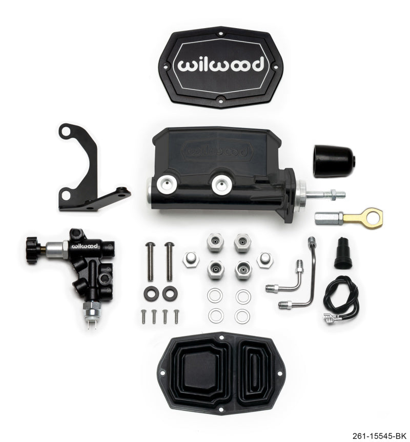 WIL Master Cylinder - Wilwood Compact Tandem M/C - 1.12in Bore w/Bracket and Valve fits Mustang (Pushrod) - Black