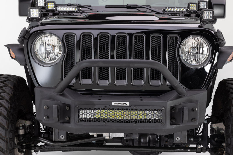 GOR Rockline Bumper - Go Rhino 07-20 Jeep Wrangler JL/JLU/JK/JKU/Gladiator JT Rockline Front Stubby Bumper w/ Overrider