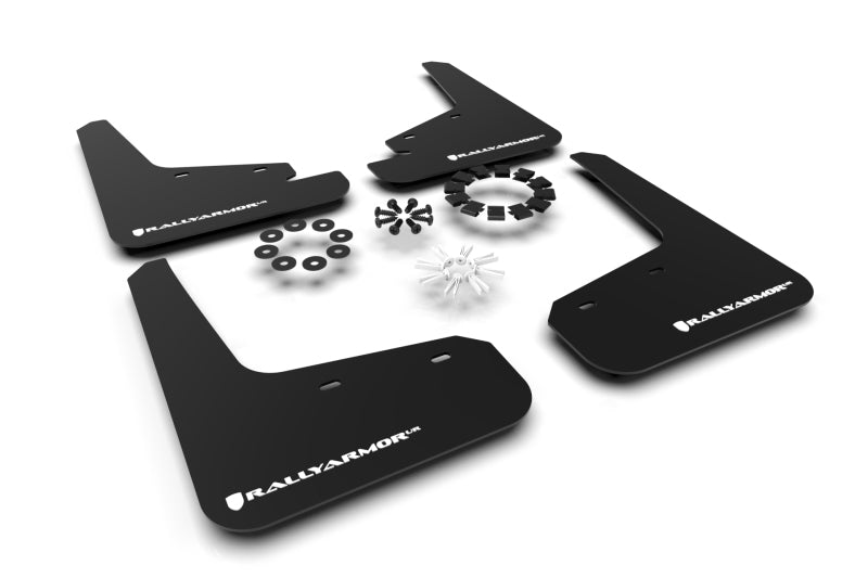 RAL UR Blk Flap/Wht Logo - Rally Armor 20-26 Tesla Model Y, Juniper Y Black UR Mud Flap w/White Logo